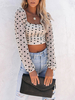 Frauen-Chiffon- Blusen-weiße Quadrat-Ausschnitt Langarm-Tupfen-Plissee Tops