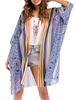 Frauen Chiffon Kimono Langarm vorne offen Print Strand vertuschen