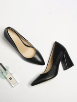 Frauen Chunky Heel Pumps Slip-On Pointed Toe Damen Pumps