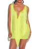 Frauen Club Kleid Gelbe Träger Hals Fransen Ärmelloses Polyester Sheer Sexy Cami Kleid