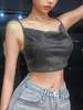 Frauen Crop Top Black Glitter rückenfreie Camis