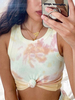 Frauen Crop Top Mintgrün Polyester Tie Dye Farbblock Open Shoulder Jewel Neck Ärmellose Sexy Tops