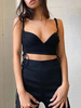 Frauen Crop Top Schwarz Offene Schultergurte Hals Sexy Schnürung Kordelzug Ärmellose Polyester Tops