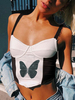 Frauen Crop Top weiß rückenfreie Träger Hals sexy Farbblock Tierdruck Plissee ärmellose Polyester Tops