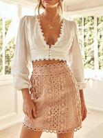 Frauen Crop Top Weiß V-Ausschnitt Langarm Boho Tops