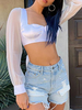 Frauen Crop Top White Backless Sexy Langarm Tops