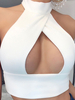 Frauen Crop Top White Cut Out Hoher Kragen Ärmellose Sexy Tops