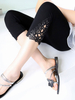 Frauen Cropped Leggings Lace Trim Modal Cut Out Skinny Bottom
