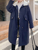 Frauen Dark Navy Shearling Coat Turndown Kragen Langarm Kordelzug Parka Mäntel
