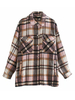 Frauen Deep Brown Woolen Plaid Shirt Jacke Turndown Kragen Langarm Polyester Long Shirt Jacke Oberbekleidung