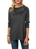 Frauen Deep Grey Langarm T-Shirt Tatting Asymmetrische Neckholder T-Shirt