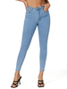 Frauen Denime Hosen Hell Himmelblaue Knöpfe Cowboy Unregelmäßig Hochgezogene Taille Hose Tapered Fit Jeans