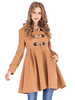 Frauen Dufflecoat Langarm Taschen Plissee mit Kapuze Swing Coat