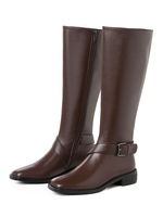 Frauen Echtes Leder Knielange Stiefel Rindsleder Karree Schnalle Block Ferse