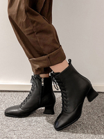 Frauen Echtes Leder Stiefeletten Rindsleder Lace Up Karree Spool Heel 2 "Booties