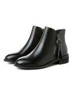 Frauen Echtes Leder Stiefeletten Rindsleder Round Toe Block Heel 1.4 "Booties Schwarz