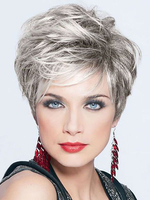 Frauen Echthaar Perücken Weiß Layered Straight Medium Perücken