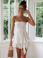 Frauen Ecru White Jumpsuit Ärmelloses Polyester Straight Summer One Piece Outfit