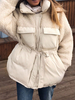 Frauen Ecru White Puffer Mäntel Winddichter Halfter Schnürung Langarm Polyester Wintermantel Oberbekleidung