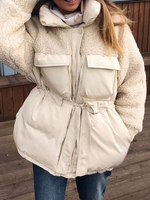 Frauen Ecru White Puffer Mäntel Winddichter Halfter Schnürung Langarm Polyester Wintermantel Oberbekleidung