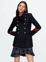 Frauen Erbsen Mantel Militär Streifen Side Buttons Umdrehung Kragen Sailor Winter Mantel
