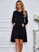Frauen Etuikleider Black Jewel Neck Polyester Unregelmäßiges Tunika-Kleid Midi-Kleid