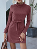 Frauen Etuikleider High Collar Langarm Schnür kurzes Kleid