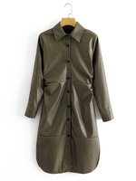 Frauen Etuikleider Hunter Green Turndown Kragen PU Leder Fabulous Tube Kleid
