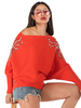 Frauen Etuikleider orange Jewel Ausschnitt Langarm Attraktive Baumwoll-Pullover Tunika-Kleid