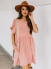 Frauen Etuikleider Pink Kurzarm Jewel Neck Knotted Pink Tube Dress Lässiges Midikleid