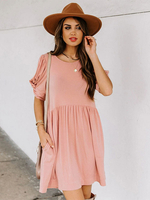 Frauen Etuikleider Pink Kurzarm Jewel Neck Knotted Pink Tube Dress Lässiges Midikleid