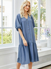 Frauen Etuikleider V-Ausschnitt Halbarm Knöpfe Polyester Fabulous Layered Tube Kleid