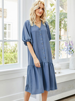 Frauen Etuikleider V-Ausschnitt Halbarm Knöpfe Polyester Fabulous Layered Tube Kleid