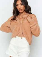 Frauen Faux-Pelz-Mantel-orange mit langen Ärmeln Front-Button Wintermantel