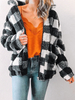 Frauen Faux-Pelz-Mäntel Schwarz Plaid Umlegekragen mit langen Ärmeln Reißverschlusstaschen Layered Wintermantel