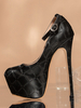 Frauen Fersen Sandalen High Heels PU-Leder Schwarz Sexy Knöchelband Fersen