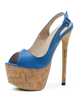 Frauen Fersen Sandalen Stiletto Ferse PU Leder Peep Toe Blau High Heel Slingback Pumps