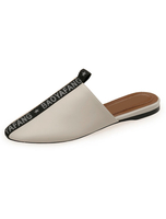 Frauen flache Maultiere Runde Zehe Buchstaben gedruckt Backless Mule Loafers