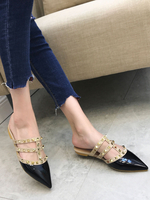Frauen Flache Mules Burgund Spitze Zehennieten T Typ Backless Mule Schuhe