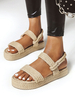 Frauen Flache Sandalen Aprikose Open Toe Knöchelriemen Plus Size Sandalen Schuhe
