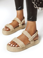 Frauen Flache Sandalen Aprikose Open Toe Knöchelriemen Plus Size Sandalen Schuhe