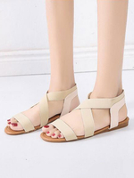 Frauen flache Sandalen Ecru Offene Zehe Polyester Chic Flachsandalen