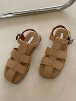 Frauen flache Sandalen Kaffee Brown Chic PU Leder Knöchelriemen Gladiator Sandalen