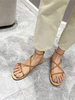 Frauen flache Sandalen PU Leder Chic Square Toe Lässige flache Sandalen