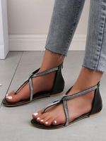 Frauen Flache Sandalen Schicke Strasssteine Flacher Absatz PU-Leder Offene Zehen Lässige Flache Sandalen
