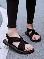 Frauen flache Sandalen schwarze offene Zehen Criss Cross Beach Sandalen Schuh