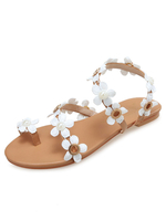 Frauen Flache Sandalen Zehenschleife Blumen Detail Riemchen Strand Sandale Schuhe