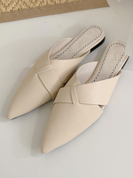 Frauen Flat Mules Aprikose PU Leder spitzen Zehen Slide Schuhe
