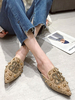Frauen Flat Mules Aprikose spitzen Zehen Strass Slip On Slide Schuhe