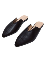 Frauen Flat Mules Black Pointed Toe Rückenfreier Slip On Mule Schuhe